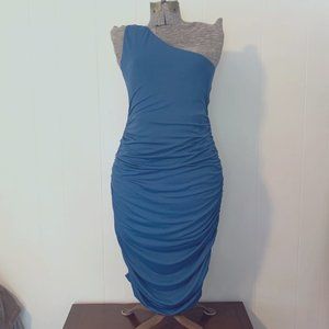 Fiester One Shoulder Ruched Blue Mini Dress Size Large